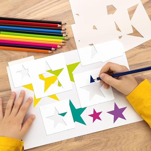 8 PCS Large Star Stencils Drawing Painting Spraying Airbrushing Template Stencil, Different Sizes,Plastic Stencils for Painting DIY Craft Walls Wood Paper Art Projects Home Decoration (Star Shapes) in Kuwait