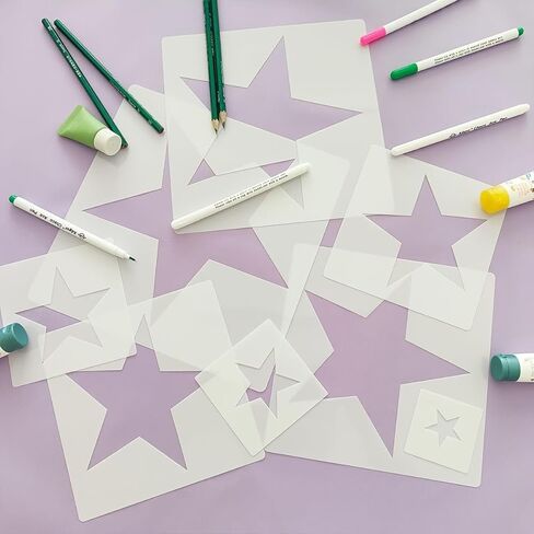 8 PCS Large Star Stencils Drawing Painting Spraying Airbrushing Template Stencil, Different Sizes,Plastic Stencils for Painting DIY Craft Walls Wood Paper Art Projects Home Decoration (Star Shapes) in Kuwait