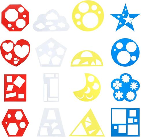 16 PCS Geometric Stencils Template, Colorful Shape Tracing Stencils Reusable Crafts Drawing Stencils for Simple Drawing Art Painting DIY Crafts in Saudi Arabia