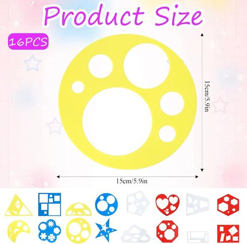 16 PCS Geometric Stencils Template, Colorful Shape Tracing Stencils Reusable Crafts Drawing Stencils for Simple Drawing Art Painting DIY Crafts in Saudi Arabia
