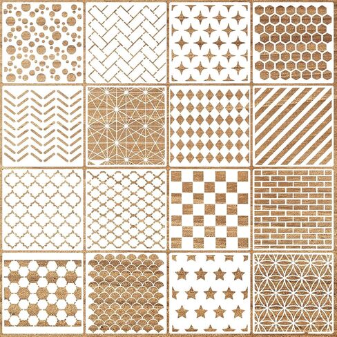 Molain 16 Pcs Geometric Stencils, Reusable Texture Painting Stencils for Crafts, Layering Templates for Wood, Wall, Furniture, Fabric, Canvas Decor in Kuwait