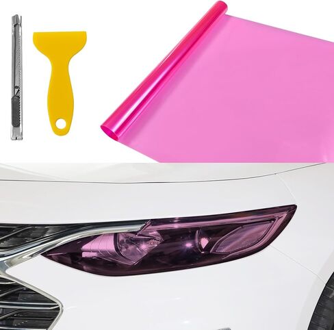 QianBao 16 Inch x 60 Inch Headlight Taillight Fog Lights Vinyl Tint Film Self-Adhesive Car Light Protective Vinyl Film Sticker Cover Pink in Kuwait