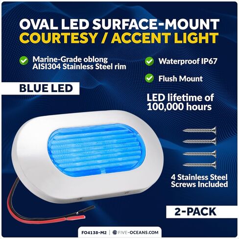 Five Oceans Oblong LED Courtesy Light, Boat Accent Lights, Marine Light for Boat Interior, Deck, Cockpit, Blue LED, IP67 Waterproof, 12V, for Pontoon, Fishing Boat, Yacht, RVs - 2-Pack- FO4138-M2 in Saudi Arabia