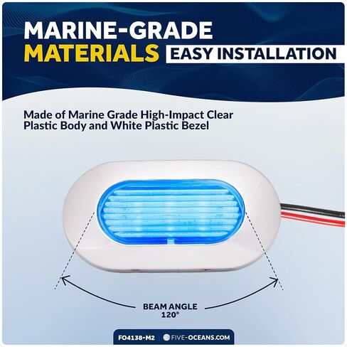 Five Oceans Oblong LED Courtesy Light, Boat Accent Lights, Marine Light for Boat Interior, Deck, Cockpit, Blue LED, IP67 Waterproof, 12V, for Pontoon, Fishing Boat, Yacht, RVs - 2-Pack- FO4138-M2 in Saudi Arabia
