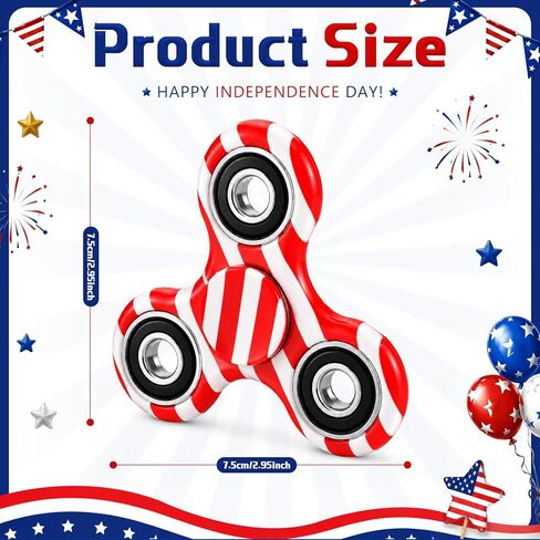 24 Pack 4th of July Fidget Spinners, American Flag Themed Fidget Toys, Red Blue and White Patriotic Hand Spinners Bulk Stress Relief Toys for Kids Adults, Independence Day Party Favors in Saudi Arabia