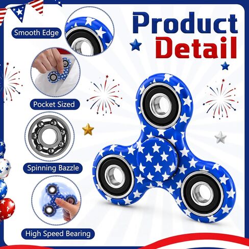24 Pack 4th of July Fidget Spinners, American Flag Themed Fidget Toys, Red Blue and White Patriotic Hand Spinners Bulk Stress Relief Toys for Kids Adults, Independence Day Party Favors in Saudi Arabia
