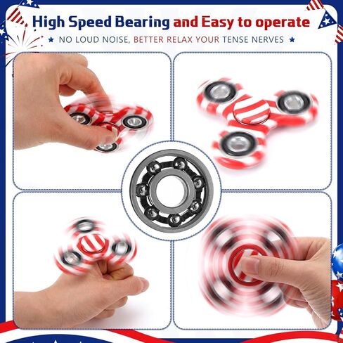 24 Pack 4th of July Fidget Spinners, American Flag Themed Fidget Toys, Red Blue and White Patriotic Hand Spinners Bulk Stress Relief Toys for Kids Adults, Independence Day Party Favors in Saudi Arabia