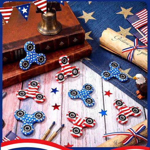 24 Pack 4th of July Fidget Spinners, American Flag Themed Fidget Toys, Red Blue and White Patriotic Hand Spinners Bulk Stress Relief Toys for Kids Adults, Independence Day Party Favors in Saudi Arabia