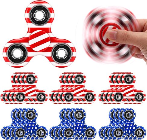 24 Pack 4th of July Fidget Spinners, American Flag Themed Fidget Toys, Red Blue and White Patriotic Hand Spinners Bulk Stress Relief Toys for Kids Adults, Independence Day Party Favors in Saudi Arabia