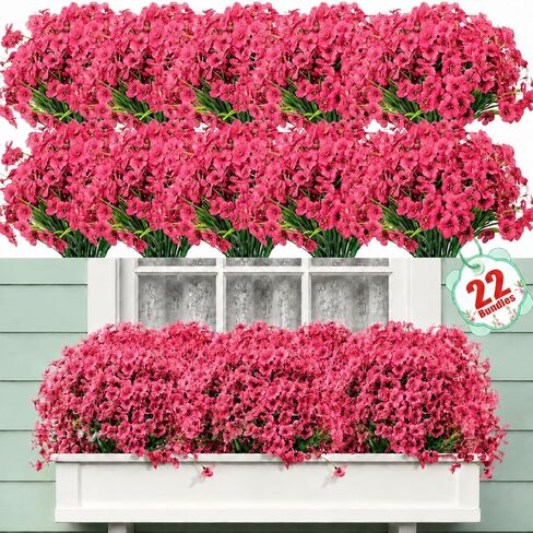 22 Bundles Artificial Flowers Outdoor, Faux Flowers UV Resistant with Plastic Plants, Faux Silk Flowers for Outdoors Outside Front Porch Hanging Planter Window Box Garden Decoration(White) in Saudi Arabia