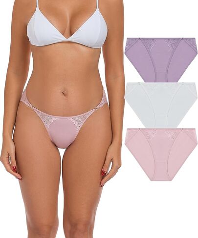 ANLIQI Women's Cotton String Bikini Panties with Lace High Cut Low Waist Underwear Stretch Breathable Ladies Hipster Panty in Saudi Arabia