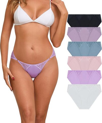ANLIQI Women's Cotton String Bikini Panties with Lace High Cut Low Waist Underwear Stretch Breathable Ladies Hipster Panty in Saudi Arabia