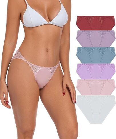 ANLIQI Women's Cotton String Bikini Panties with Lace High Cut Low Waist Underwear Stretch Breathable Ladies Hipster Panty in Saudi Arabia