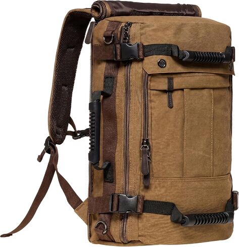 Multifunctional Canvas Travel Backpack for Students, Fits 17" Laptop, Durable, with Multiple Compartments & Large Capacity, Green in Kuwait