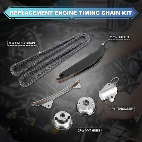 Engine Timing Chain Kit with VVT Gear Fit for Hyundai Elantra 2.0 2017-2020 for Veloster 2.0L 2019-2021 for Kona 2.0L 2018-2021 for Kia Forte 2.0 2017-2022 Replace 24350-2E700 24410-2E000 in Saudi Arabia