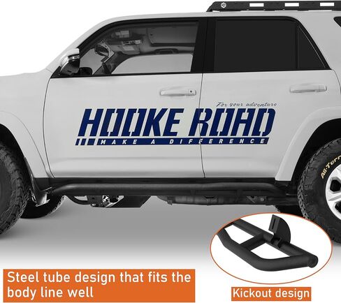 تصميم Hooke Road 4Runner Rock Sliders لـ 2010-2024 Toyota 4Runner الجيل الخامس (باستثناء Limited، Nightshade، TRD Sport & 10-13 SR5)، لوح الجري الأنبوبي Rocker Guard Nerf Bars in Kuwait