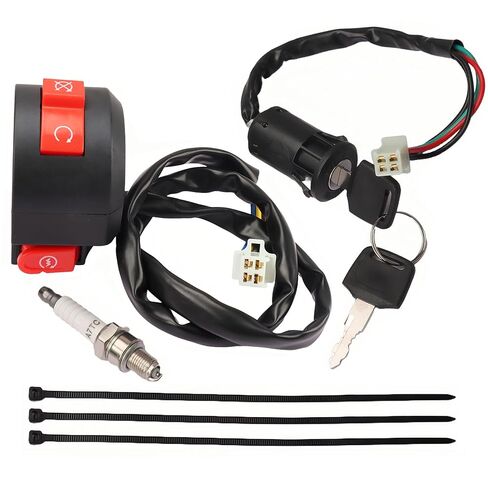 2 Function Left Starter Kill Switch 4-Wire Ignition Key Switch & A7TC Spark Plug Kit Fits 7/8" (22mm) Handlebars for 50cc 70cc 90cc 110cc 125cc ATV Quad Go Kart Dirt Bike TaoTao Coolster Sunl in Saudi Arabia
