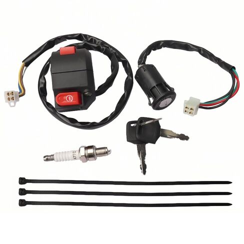 2 Function Left Starter Kill Switch 4-Wire Ignition Key Switch & A7TC Spark Plug Kit Fits 7/8" (22mm) Handlebars for 50cc 70cc 90cc 110cc 125cc ATV Quad Go Kart Dirt Bike TaoTao Coolster Sunl in Saudi Arabia