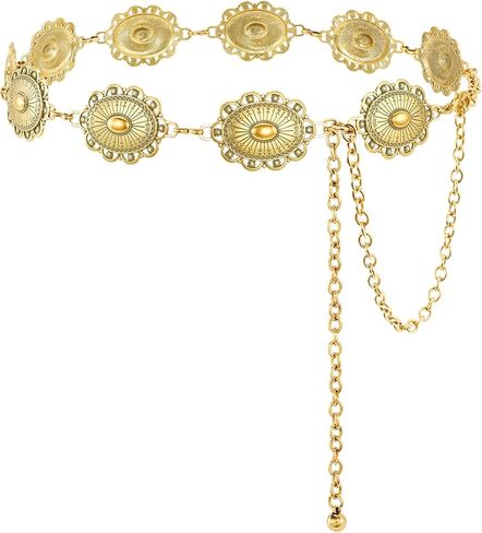 SANSTHS Women Concho Chain Belt Western Cowgirl Turquoise Metal Chain Belt for Dress in Saudi Arabia