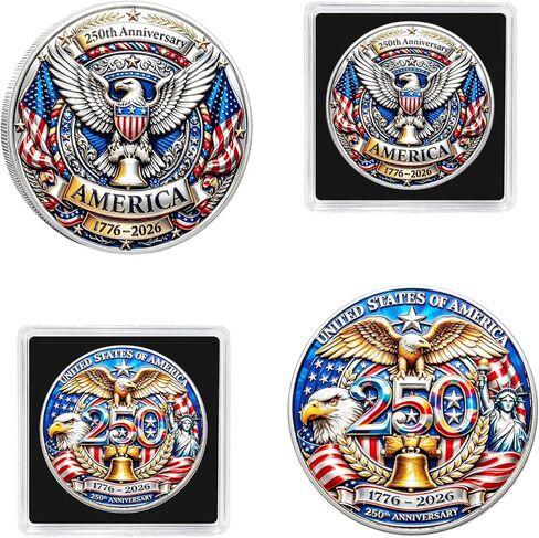 250 Anniversary Coin with Display Frame, United States Semiquincentennial Commemorative Challenge Token, Historical Independence Day Collection, Color for Veterans (1 Pcs B) in Saudi Arabia