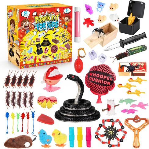 51PCS Prank Kit for Kids - Ultimate Practical Joke Toys Set - Prank Stuff for April Fools Day, Halloween, Christmas - Funny Gag Gifts Pack Box for Kids in Saudi Arabia