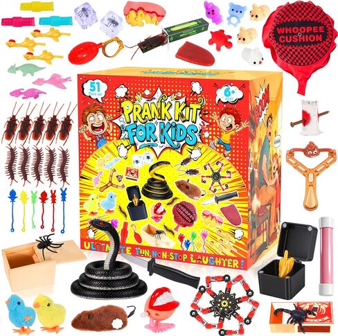 51PCS Prank Kit for Kids - Ultimate Practical Joke Toys Set - Prank Stuff for April Fools Day, Halloween, Christmas - Funny Gag Gifts Pack Box for Kids in Saudi Arabia