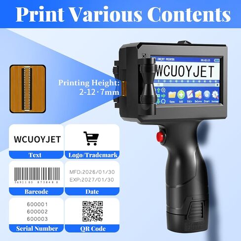 Handheld Inkjet Printer & Coding Machine, WUOYJET TIJ770 Portable Inkjet Printer Gun with 42ml Quick-Dry Ink Date/Batch/QR Code/Barcode/Image Printing in Kuwait