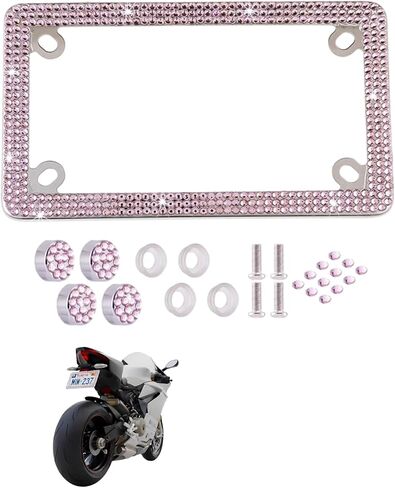 Fashion Motorcycle Premium Pink Bling License Plate Frames,Exclusive Bling Motorcycle License Plate Holder,Motorbike Rhinestone License Plate Covers(1PC) in Saudi Arabia