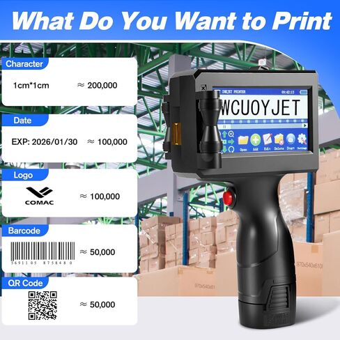 Handheld Inkjet Printer & Coding Machine, WUOYJET TIJ770 Portable Inkjet Printer Gun with 42ml Quick-Dry Ink Date/Batch/QR Code/Barcode/Image Printing in Kuwait