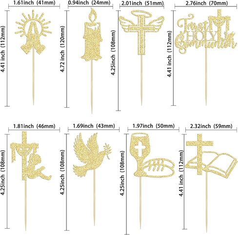 Ephlyn 32Pcs First Holy Communion Cupcake Toppers Glitter Dove Cross God Bless and Baptism Cupcake Picks First Communion Theme Baby Shower Birthday Party Cake Decorations Supplies Gold in Saudi Arabia