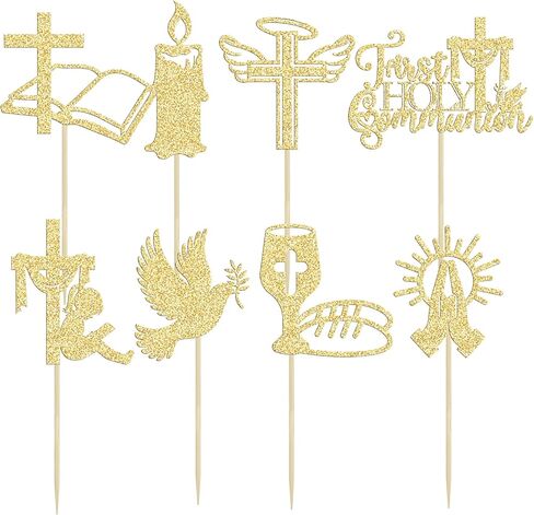 Ephlyn 32Pcs First Holy Communion Cupcake Toppers Glitter Dove Cross God Bless and Baptism Cupcake Picks First Communion Theme Baby Shower Birthday Party Cake Decorations Supplies Gold in Saudi Arabia