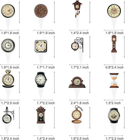 Clock Cupcake Toppers 48PCS Vintage Time Theme Decorations Retro Clock Cake Picks Double Sided Back to the Ancients Party Supplies for Wonderland Tea Birthday Baby Shower Anniversary Decor in Kuwait