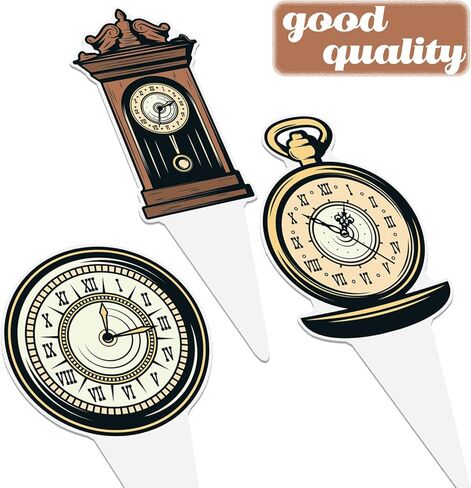 Clock Cupcake Toppers 48PCS Vintage Time Theme Decorations Retro Clock Cake Picks Double Sided Back to the Ancients Party Supplies for Wonderland Tea Birthday Baby Shower Anniversary Decor in Kuwait