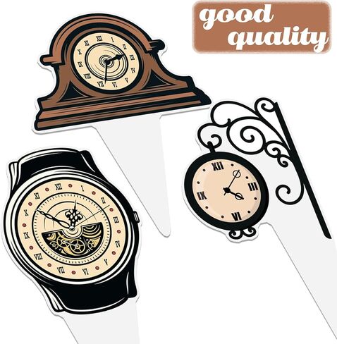 Clock Cupcake Toppers 48PCS Vintage Time Theme Decorations Retro Clock Cake Picks Double Sided Back to the Ancients Party Supplies for Wonderland Tea Birthday Baby Shower Anniversary Decor in Kuwait