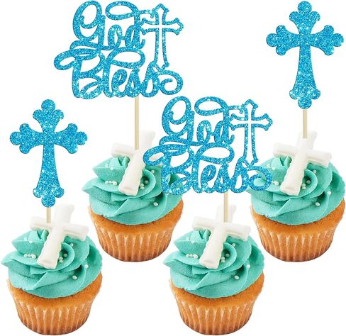 Ephlyn 32Pcs First Holy Communion Cupcake Toppers Glitter Dove Cross God Bless and Baptism Cupcake Picks First Communion Theme Baby Shower Birthday Party Cake Decorations Supplies Gold in Saudi Arabia
