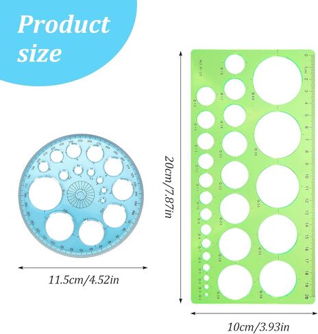 2 Pcs Circle Template for Drawing, Multi-Function Circle Ruler for Drawing, Large & Small Sizes for Studying, Designing, Office Use, Perfect for Painting & Drafting, Plastic in Saudi Arabia