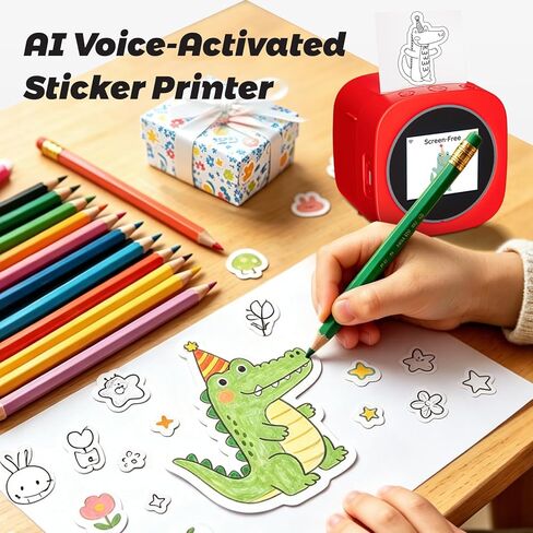 AI Voice Sticker Printer Box for Kids,Inkless Wireless Screen-Free Imagination Printer with Safe Paper Rolls,Portable Thermal Mini Sticker Maker Machine for DIY/Gift/Journal,For Home/School/ Office in Saudi Arabia