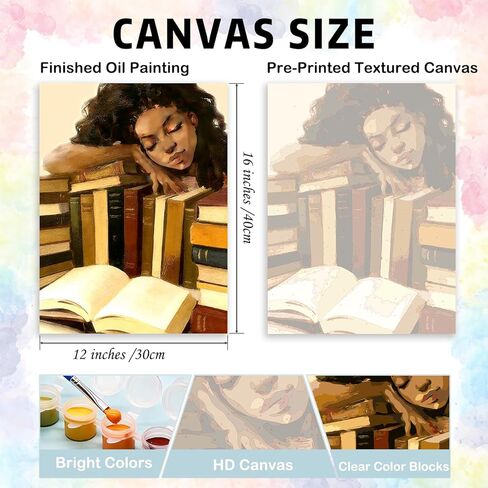 XUNLURY Vintage Black Women Reading Book Print by Numbers for Adults Beginner, African American Gifts for Women DIY Print by Numbers Kits on Canvas for Home Wall Art Decor, 12x16 inch in Saudi Arabia