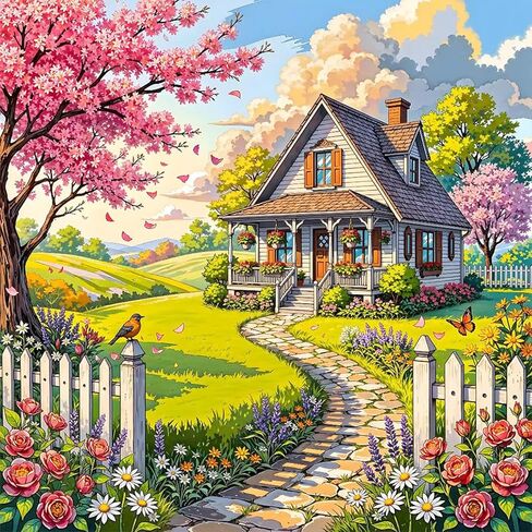AQMMID Diamond Painting Kits for Adults, A Peaceful Garden Full Drill Diamond Art Kits for Beginners,Round 5D DIY Diamond Dots Paintings, Diamonds Pictures Gem Art and Crafts Home Decor Gift in Kuwait