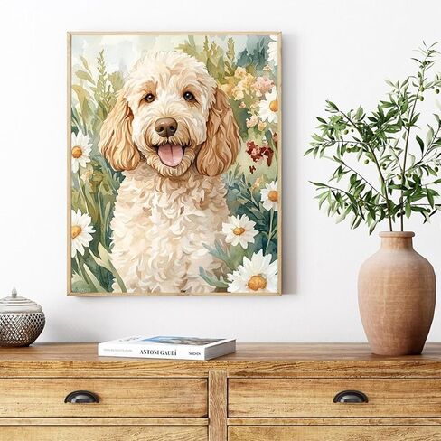 WUIVCTR Goldendoodle Dog الطلاء بالأرقام للبالغين، طلاء يدوي بالأرقام، قماش طلاء أكريليك بين الزهور، مجموعات الرسم الفنية 16 بوصة عرض × 20 بوصة طول (بدون إطار) in Kuwait