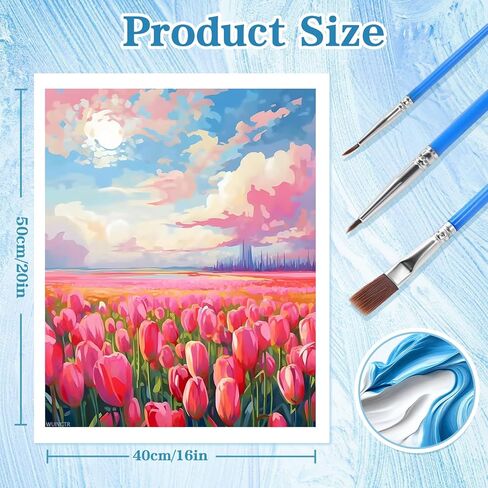 WUIVCTR Vibrant Pink Tulip Field with Distant City Paint by Numbers Kit, Floral Art, Easy Acrylic Painting on Canvas, Home Wall Decor Gift, 16x20 Inch in Kuwait