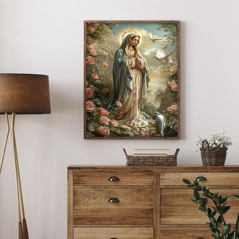 WUIVCTR مجموعة طلاء سيدة الورود بالأرقام مقاس 16 × 20 بوصة، مجموعة رسم دينية لمريم العذراء مع حمامات للبالغين، فرش دهانات أكريليك قماش غير مؤطرة in Kuwait