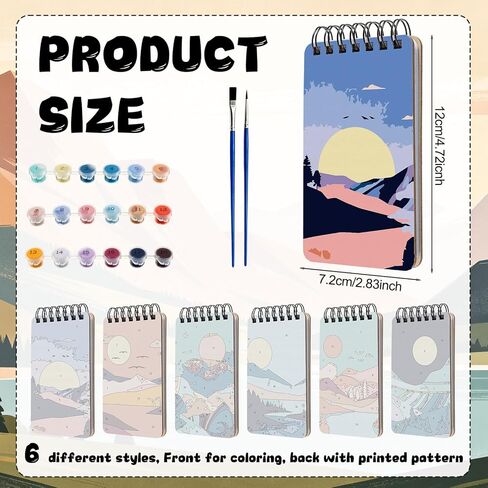 Frienda 6 Pcs Paint by Numbers Kit for Adults Beginners 5x3 Inch Mini Mountain Painting Notebook Small Paint by Number Notebook Craft for DIY Painting Birthday Party Gift in Saudi Arabia