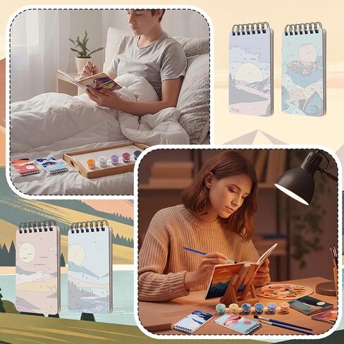 Frienda 6 Pcs Paint by Numbers Kit for Adults Beginners 5x3 Inch Mini Mountain Painting Notebook Small Paint by Number Notebook Craft for DIY Painting Birthday Party Gift in Saudi Arabia