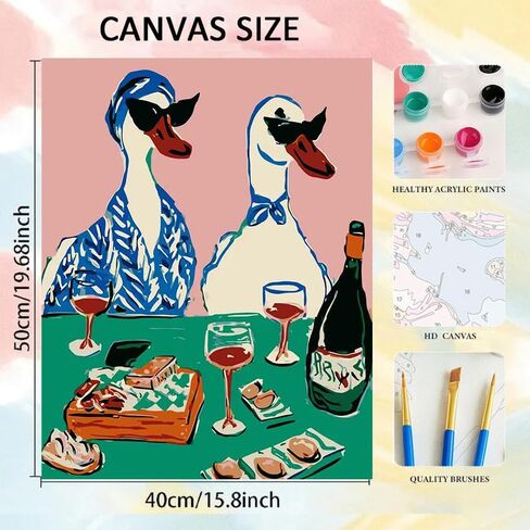 Gearock Paint by Numbers Kit for Adults, Funny Ducks with Sunglasses, Wine & Cheese, Easy DIY Acrylic Painting Set for Beginners, Wine Lover Gift, 16x20 Inch in Saudi Arabia