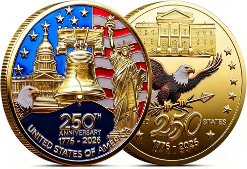 250th Anniversary Commemorative Coin 1776-2026 - Metal Challenge Coin with Liberty Bell, Capitol & Eagle Design - America 250 Merchandise Collectible for Veterans （1Pcs） in Saudi Arabia