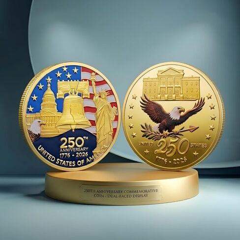 250th Anniversary Commemorative Coin 1776-2026 - Metal Challenge Coin with Liberty Bell, Capitol & Eagle Design - America 250 Merchandise Collectible for Veterans （1Pcs） in Saudi Arabia