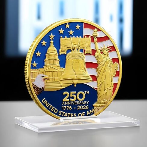250th Anniversary Commemorative Coin 1776-2026 - Metal Challenge Coin with Liberty Bell, Capitol & Eagle Design - America 250 Merchandise Collectible for Veterans （1Pcs） in Saudi Arabia