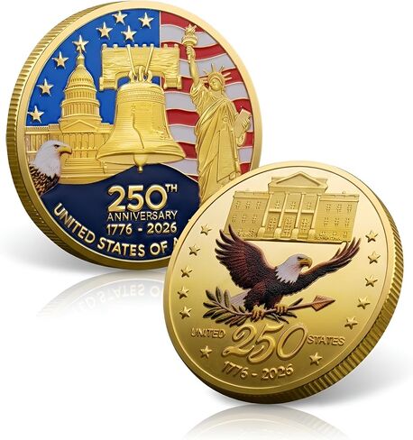 250th Anniversary Commemorative Coin 1776-2026 - Metal Challenge Coin with Liberty Bell, Capitol & Eagle Design - America 250 Merchandise Collectible for Veterans （1Pcs） in Saudi Arabia
