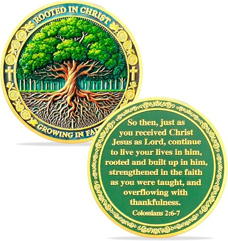 ASmileIndeep 10Pcs Tree of Life Faith Christian Challenge Coin – Rooted in Christ Coin Bible Verse Colossians 2:6-7 Jesus Religious Token - Faith Strength Good Luck Christian Inspirational Gift (B) in Saudi Arabia